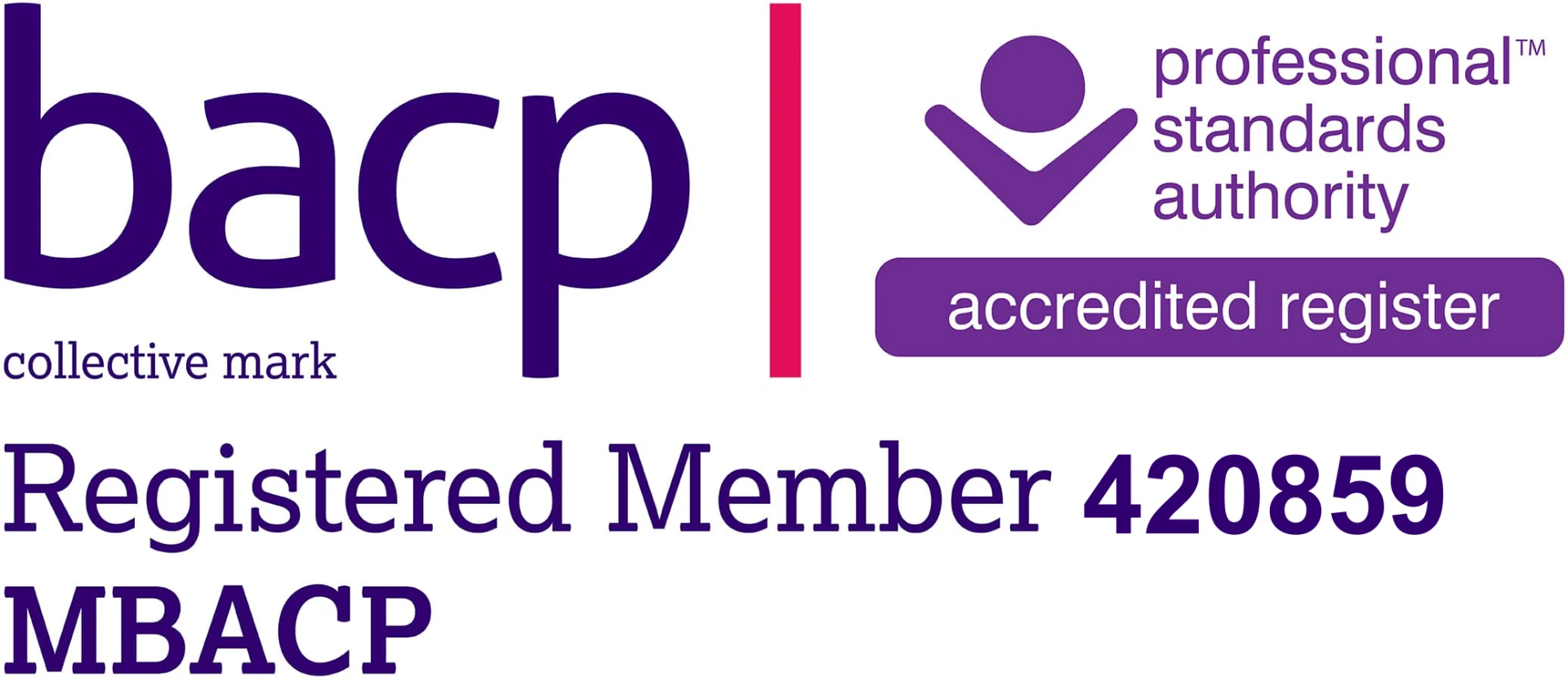 BACP collective mark — Registered Member 420859, MBACP, accredited register